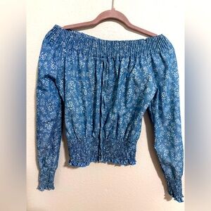 Isabella Blue Floral Off-the-Shoulder Smocked Blouse